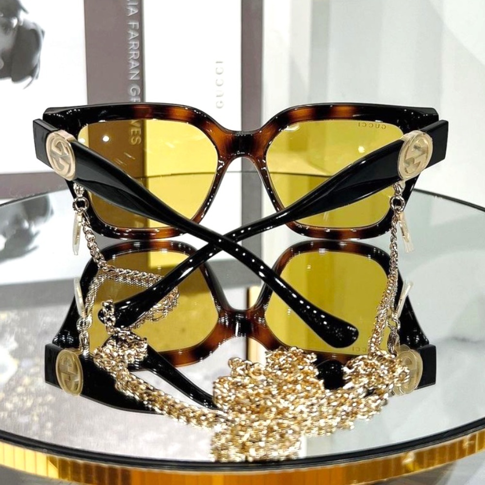 NWT Gucci GG1023S-004 Chain Havana Square 54mm Sunglasses - Picture 5 of 14